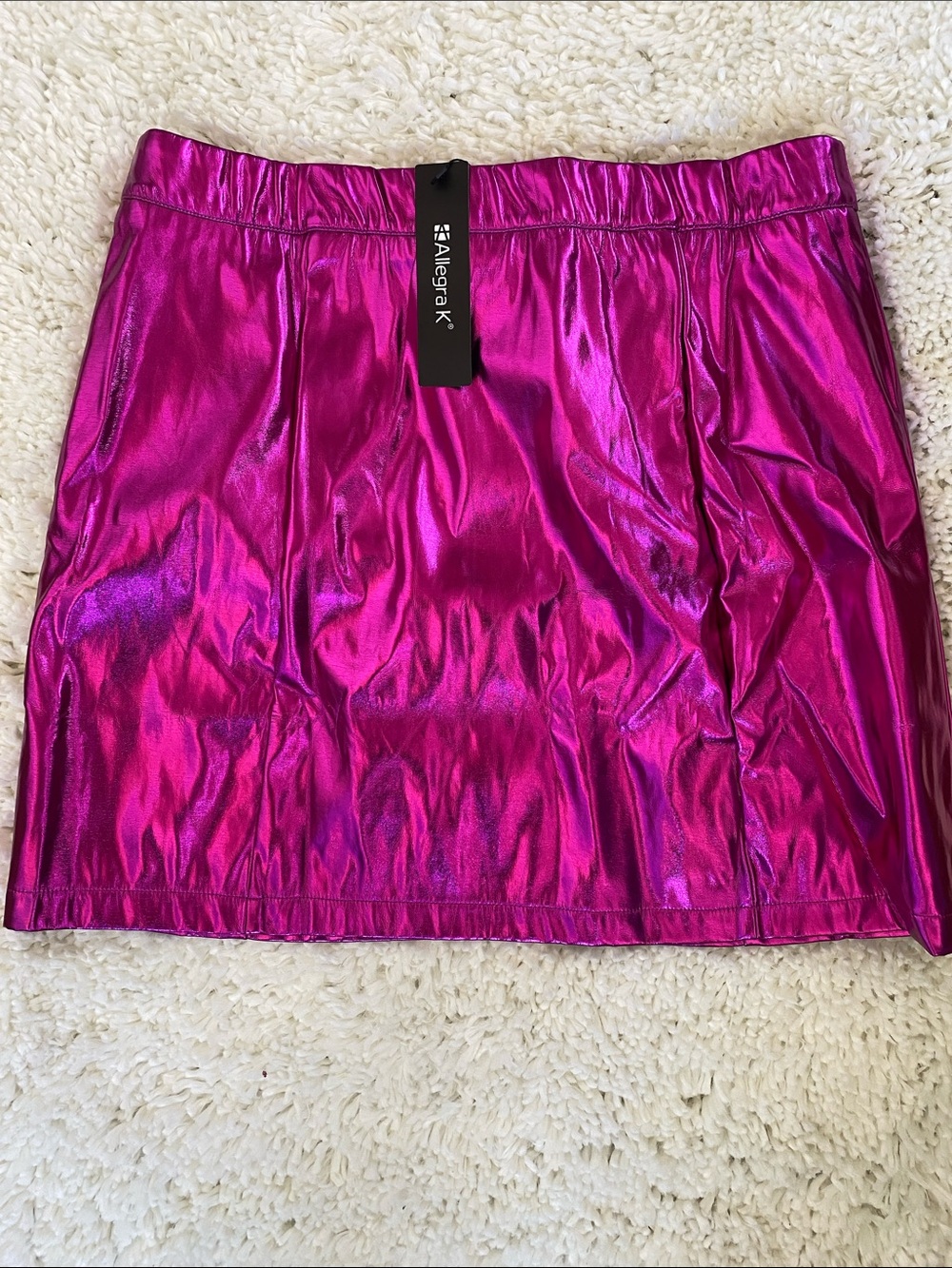 Allegra K Shimmering Metallic Magenta Mini Skirt